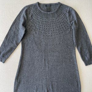 Ann Taylor Studded Sweater Dress Womens Gray 3/4 Sleeve